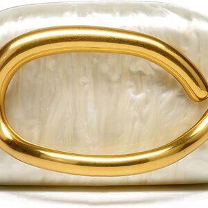 Box Shell Shape PU Leather Evening Handbag Gold Metal Handle Chain Clutch